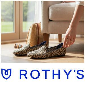 Rothy’s The Loafer Leopard Print Flats Blue Trim Accent Sz 8 Smoking Slippers